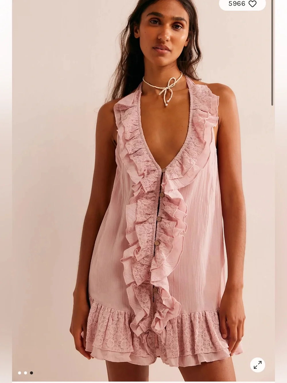 Free People Misa Tunic Ruffles Halter Open Back Mini Dress S